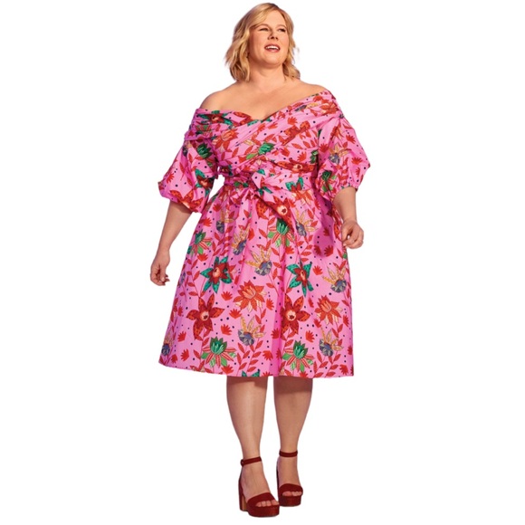 Eloquii Dresses & Skirts - Pink Floral Off-Shoulder Tie-Waist Dress
